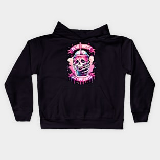 Dead Inside But Caffinated Funny Skeleton Kids Hoodie